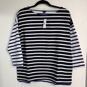 J Crew Blue and White Striped Shirt, Medium